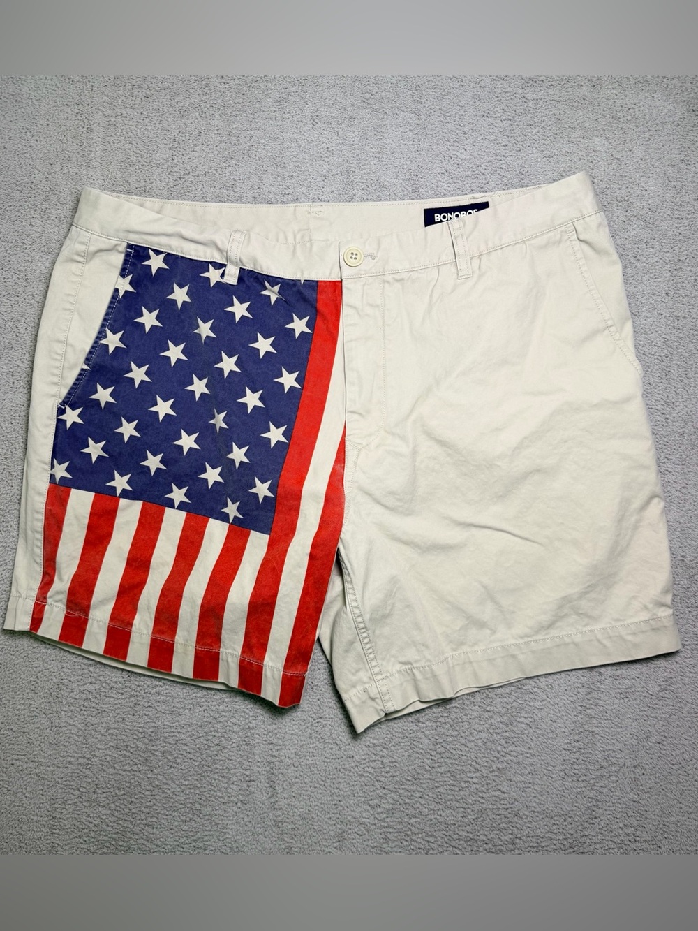 Bonobos Men’s American Flag Stonecutter Shorts Size 40 Khaki 7” Inseam
